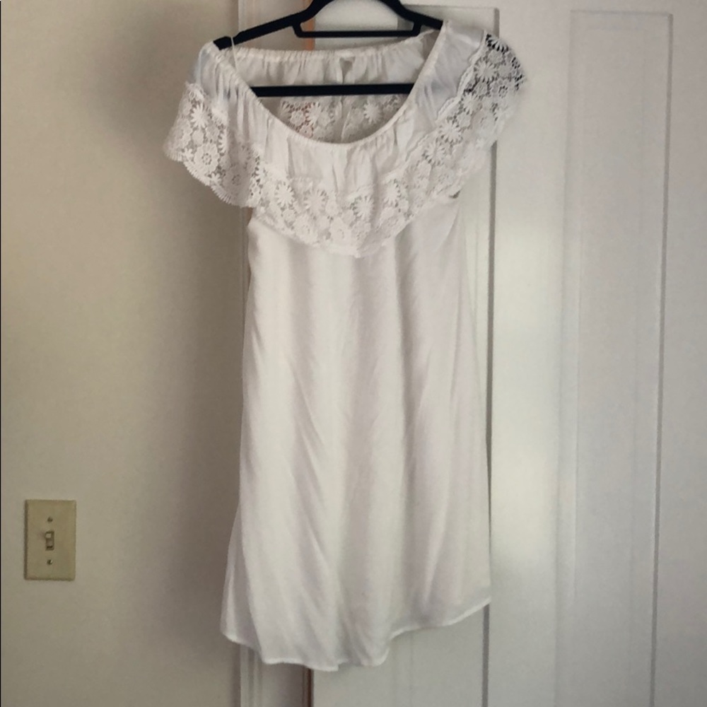 Low back off the shoulder white dress